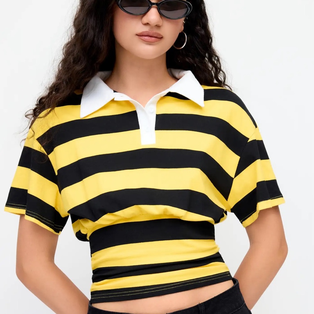 Striped Yellow and Black Polo Top